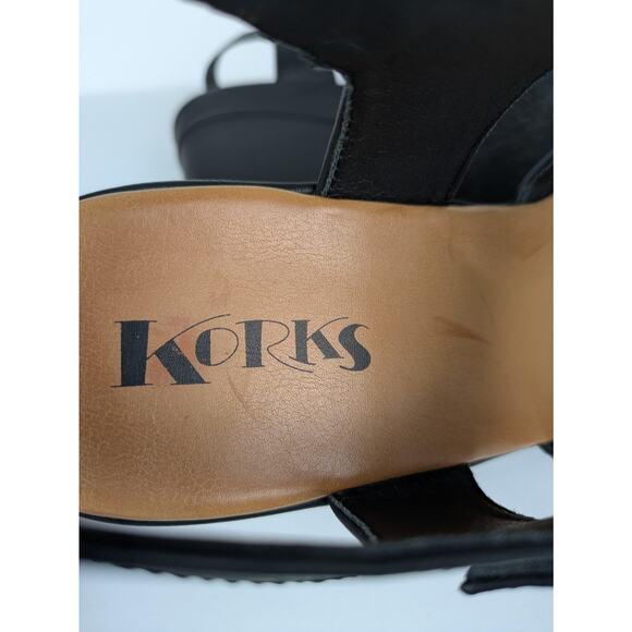 KORKS Black Babette Wedge Heeled Closed Toe Sandals Ankle Strap Women's 11 - Picture 8 of 9